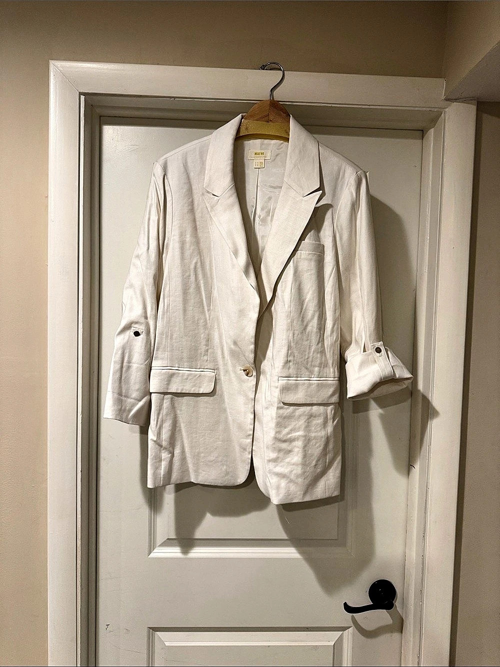 Maeve by Anthropologie Linen-Look Blazer in White Size 14 Like New